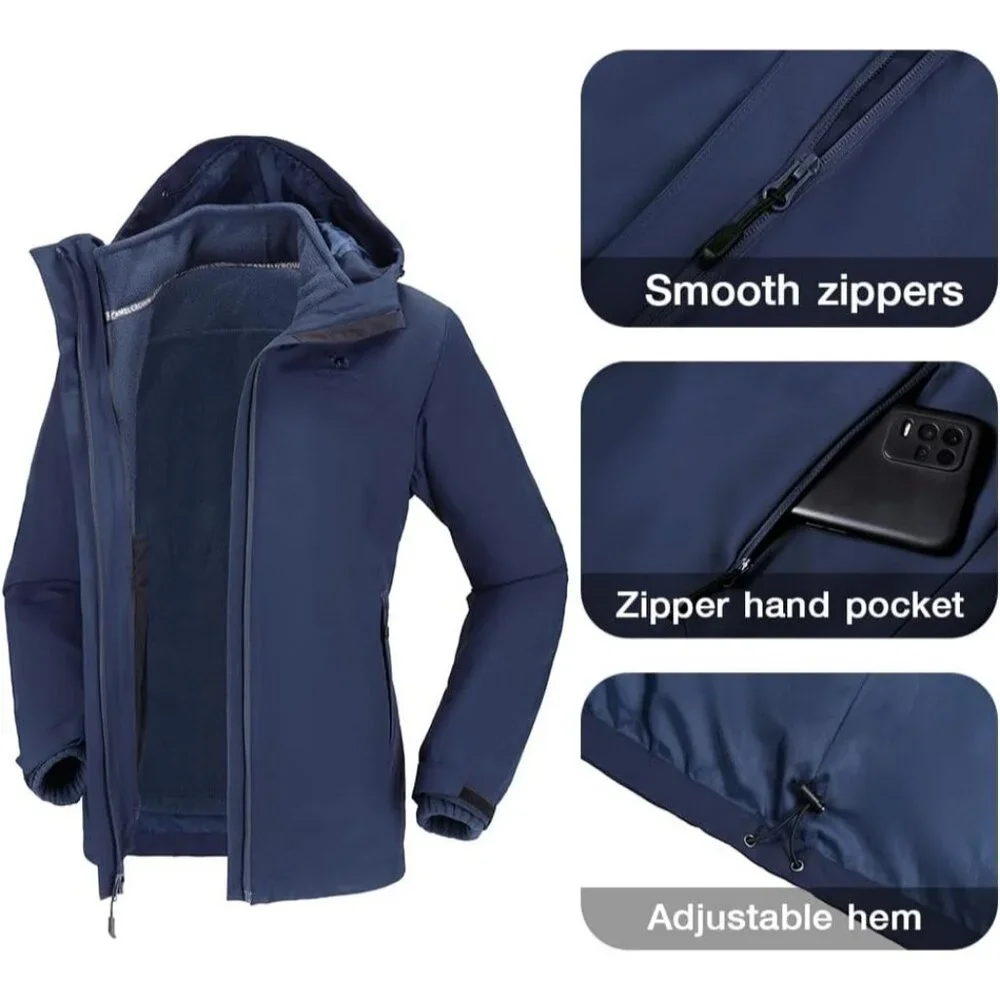 Women's Blue-B611 Fleece Inner Snow Ski Jacket Waterproof Winter Warm Coat - Picture 5 of 6